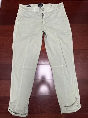 Midrise straight crop cargo style pants in sage green